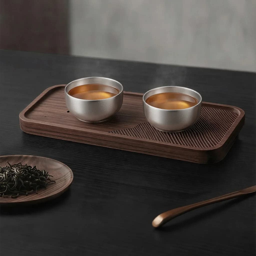 Pure Titanium Kung Fu theekopset, dubbele beker 55ml