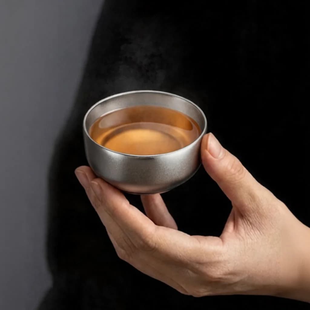 Zuivere titanium gongfu theekopset 55ml handgemaakt, effen afwerking