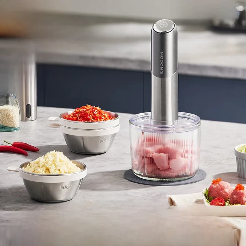 Draagbare elektrische food chopper met glazen kom