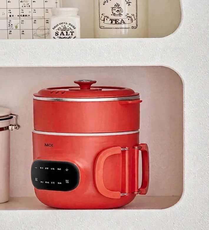 Mini elektrische kookpot 2L antiaanbak keramische voering met stoommand