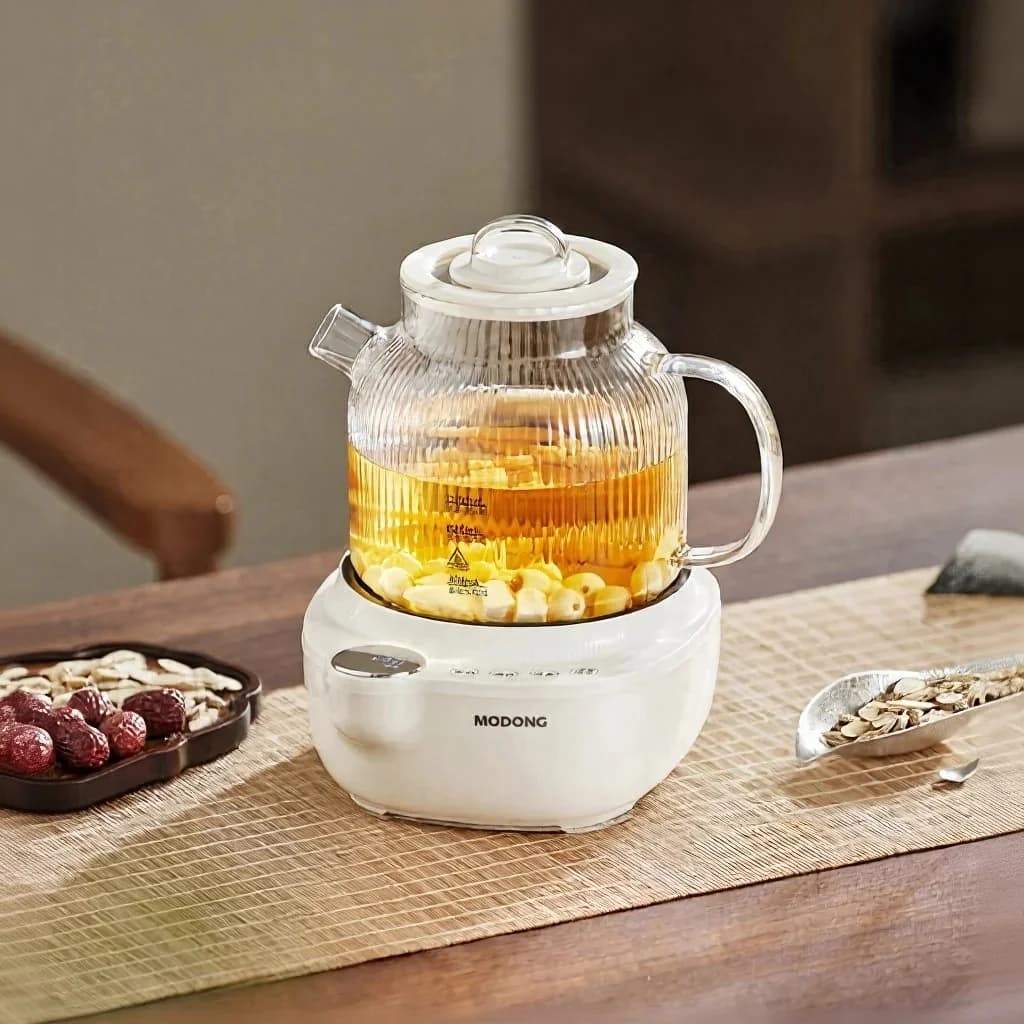 Glazen elektrische theeketel met temperatuurregeling, 1L