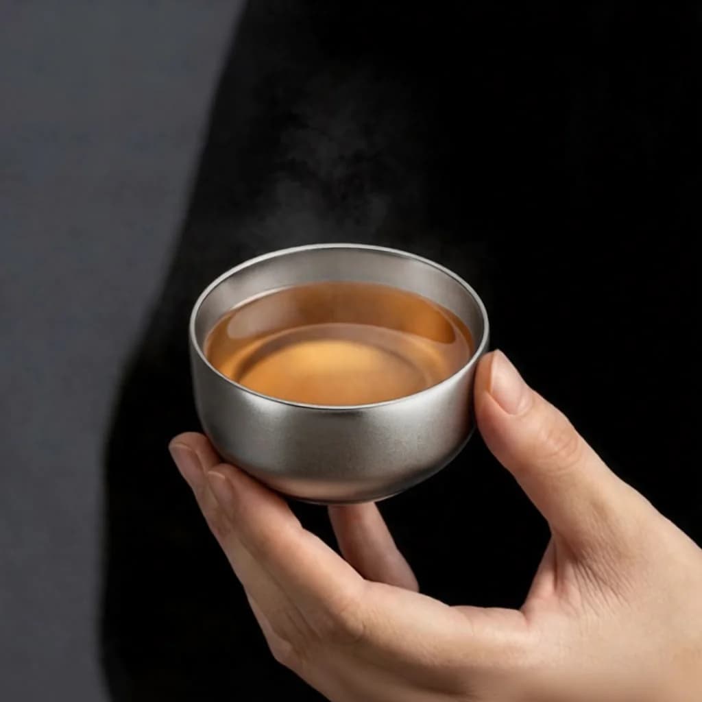 Pure Titanium Kung Fu theekopset, dubbele beker 55ml