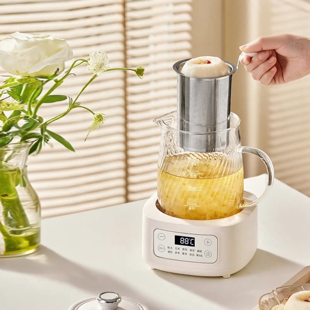 Glazen elektrische kookpot met temperatuurregeling 1.2L