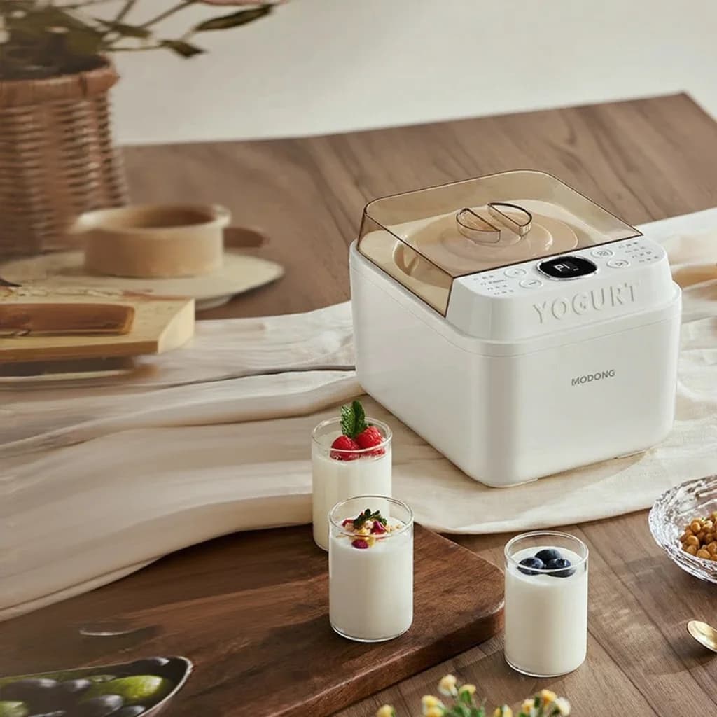 Elektrische yoghurtmaker met glazen binnenpan en timer