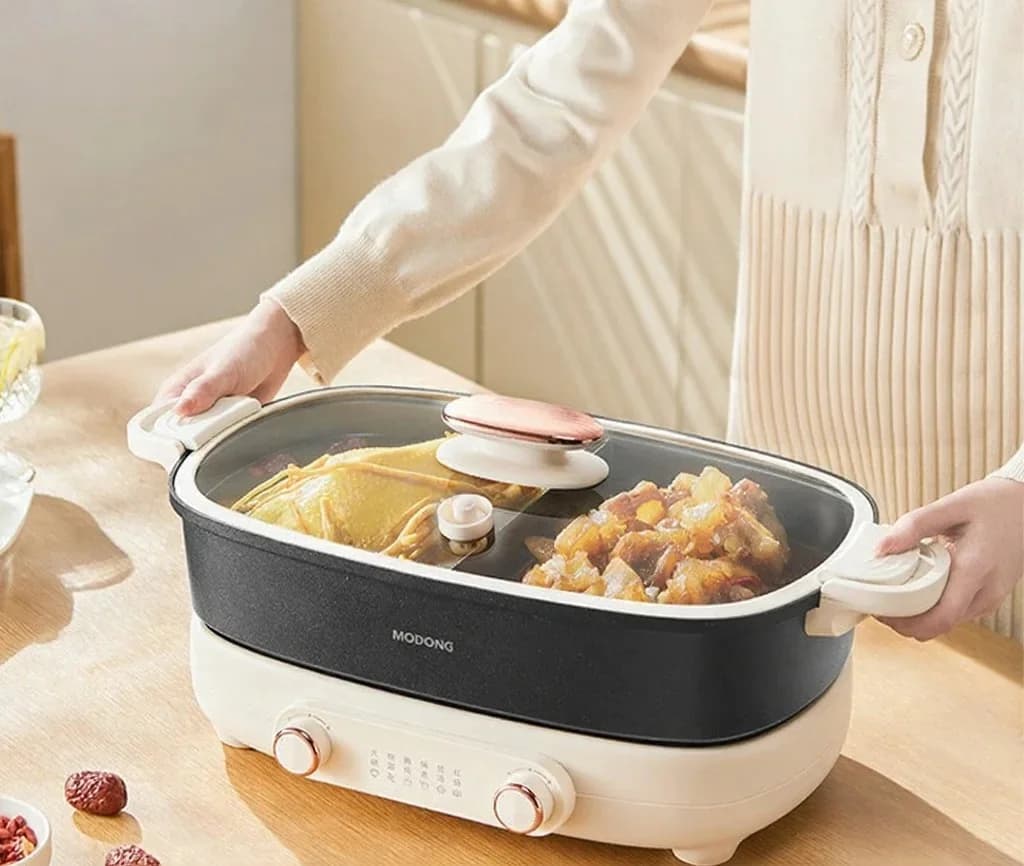 Gesplitste elektrische hotpot 7L met onafhankelijke temperatuurregeling per zone