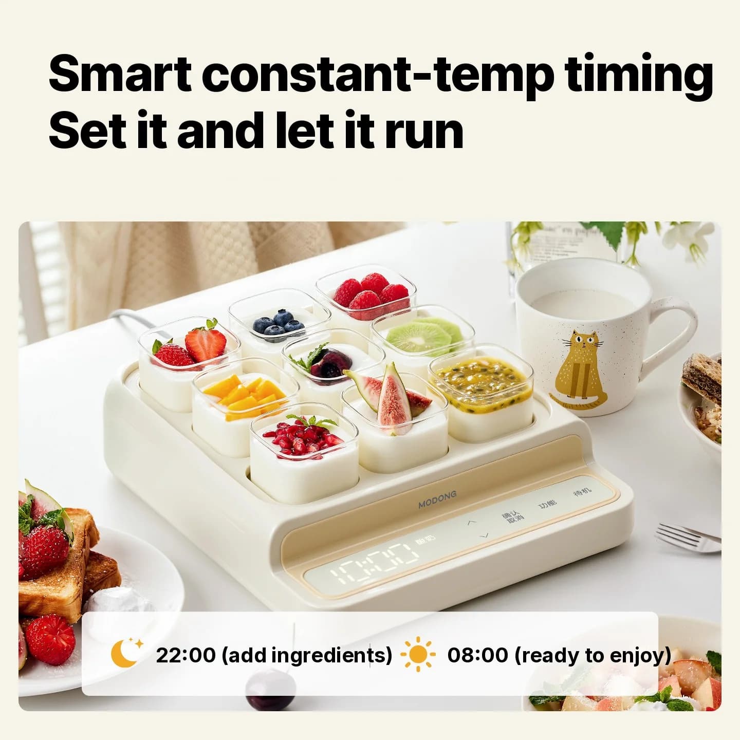9-beks Yoghurtmaker met Glazen Binnenpan en Timer