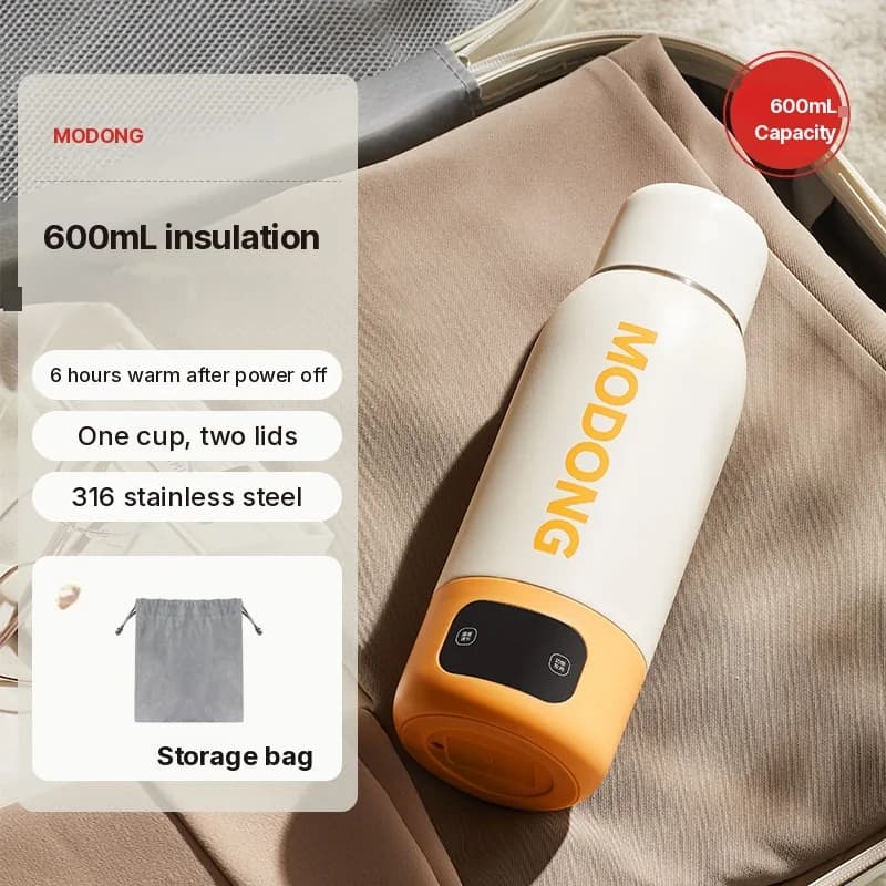 Draagbare elektrische verwarmde waterbeker 600ml 316 binnenwand vacuümgeïsoleerd