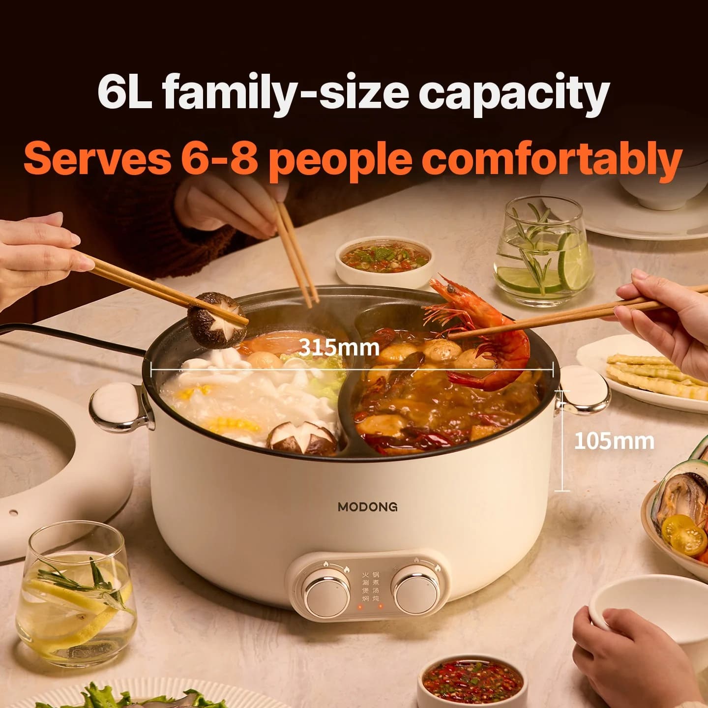 6L elektrische hotpot met twee zones en onafhankelijke temperatuurregeling