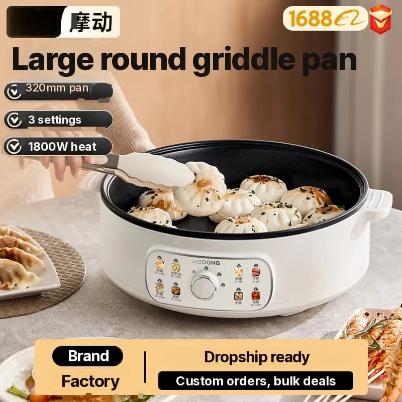Elektrische grillpan met deksel 1800W 3 warmtestanden anti-aanbak