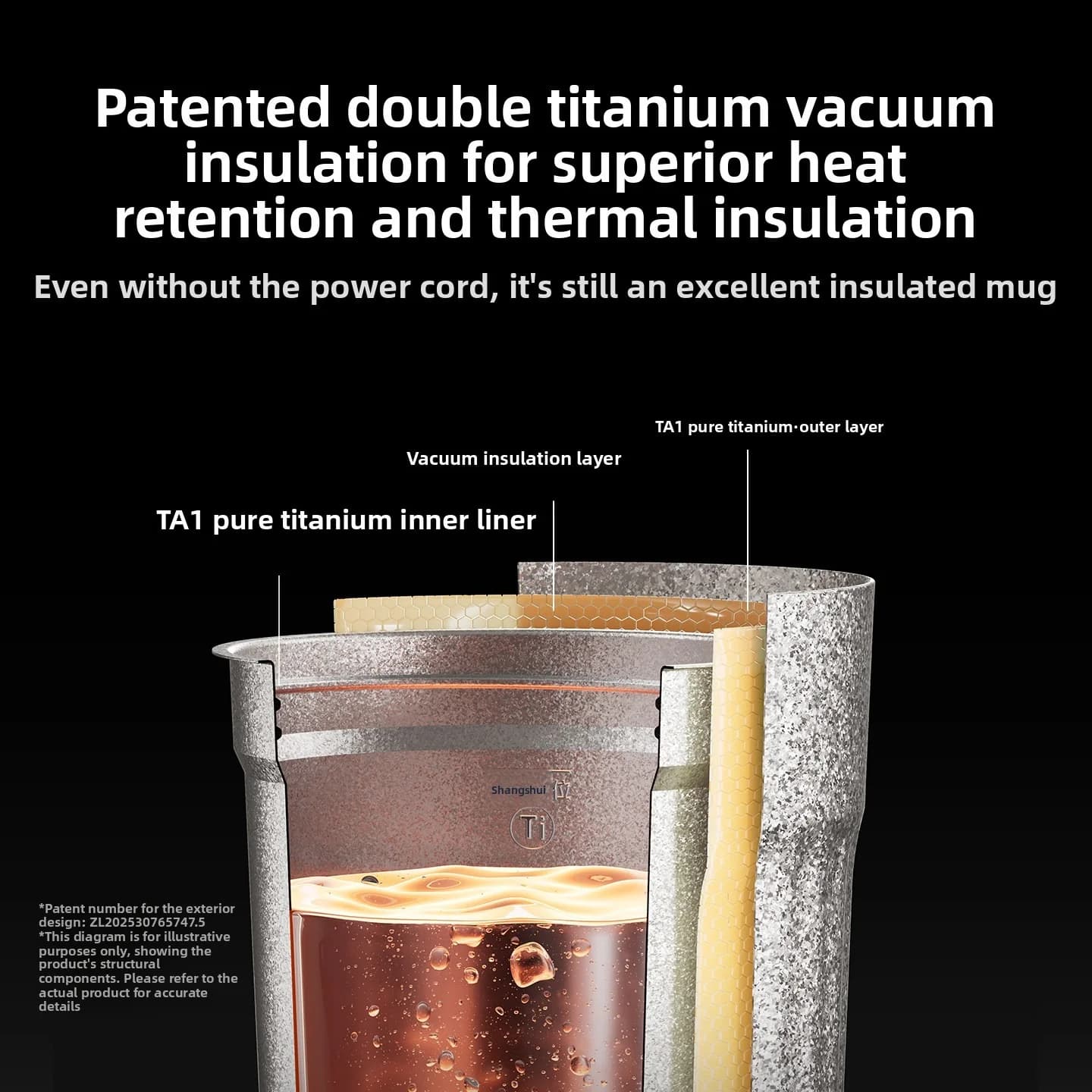 Draagbare titanium elektrische verwarmingsbeker 400ml met temperatuurdisplay