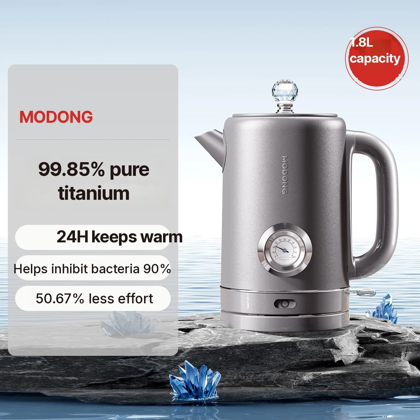 Elektrische waterkoker van puur titanium met temperatuurdisplay 1,8L