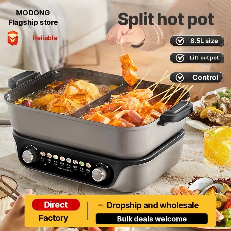 Elektrische gesplitste hotpot, dubbele draaiknopbediening, 8L, zwart