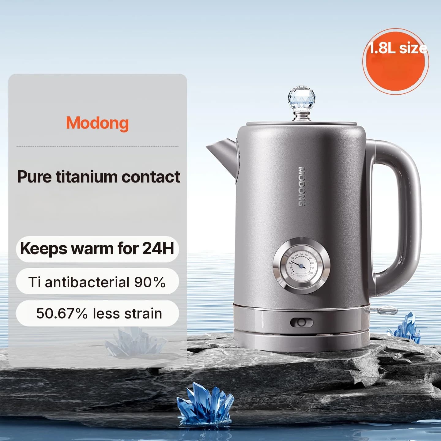 Pure titanium waterkoker 1.8L met temperatuuraanduiding