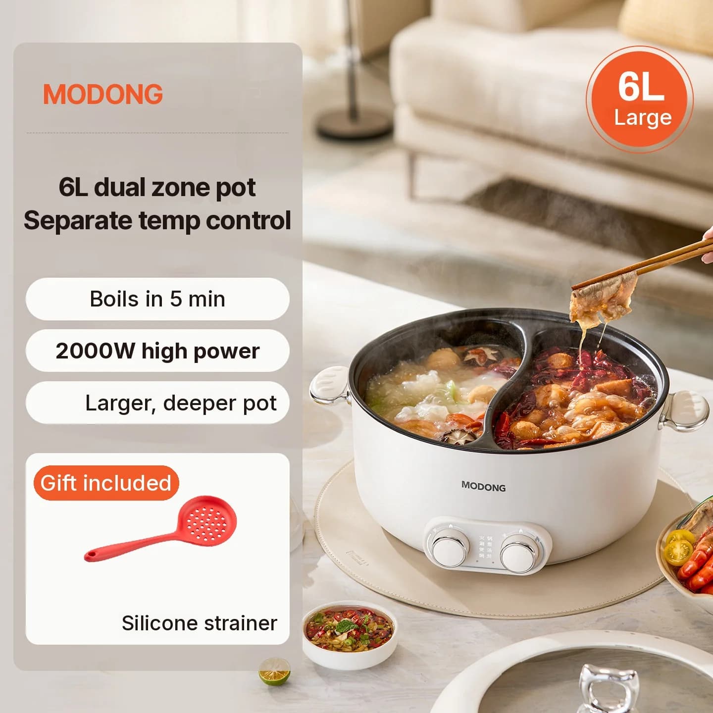 6L elektrische hotpot met twee zones en onafhankelijke temperatuurregeling