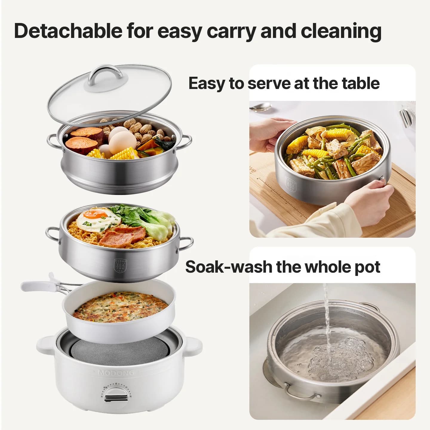 Gesplitste elektrische hotpot van roestvrij staal, 2L, 3 warmtestanden