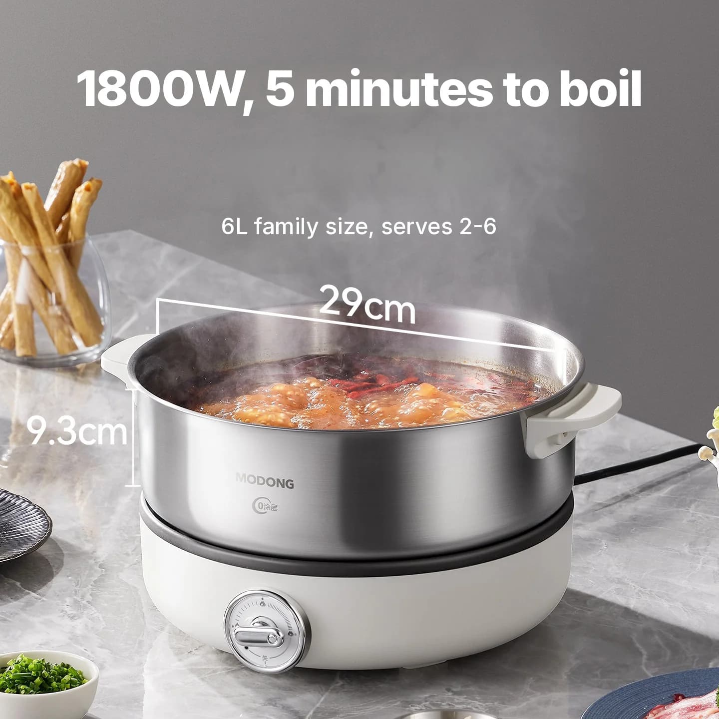 Gesplitste elektrische hotpot met roestvrijstalen panvoering, 1500W