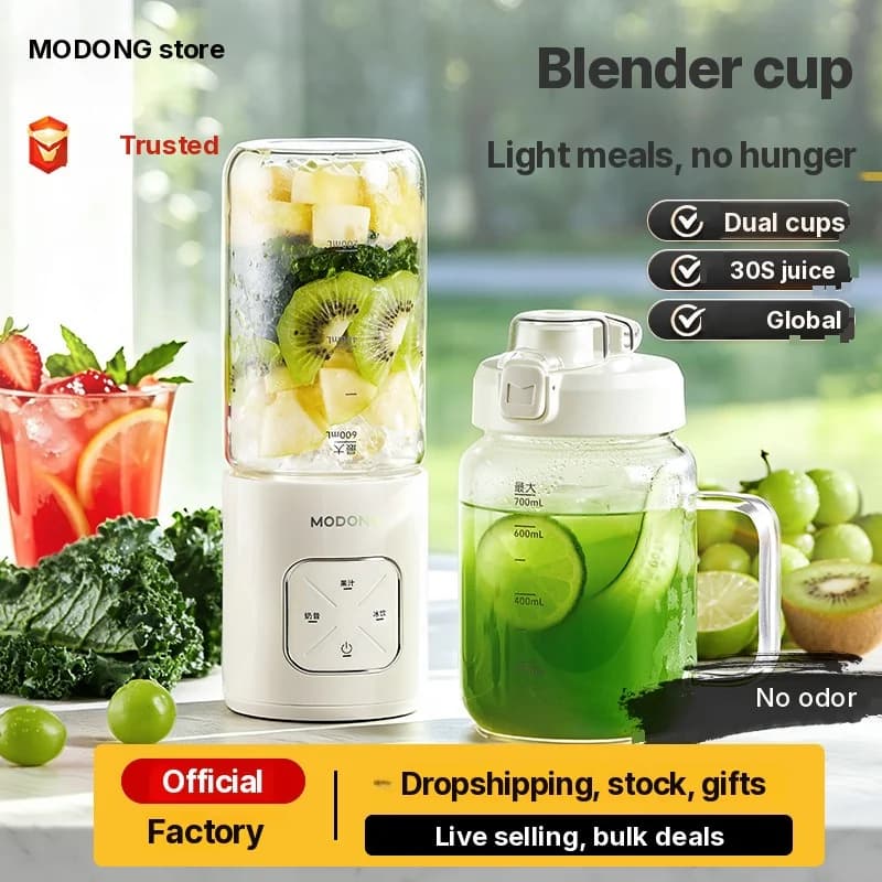 Draagbare draadloze blenderbeker met dubbele bekers en ijscrusher