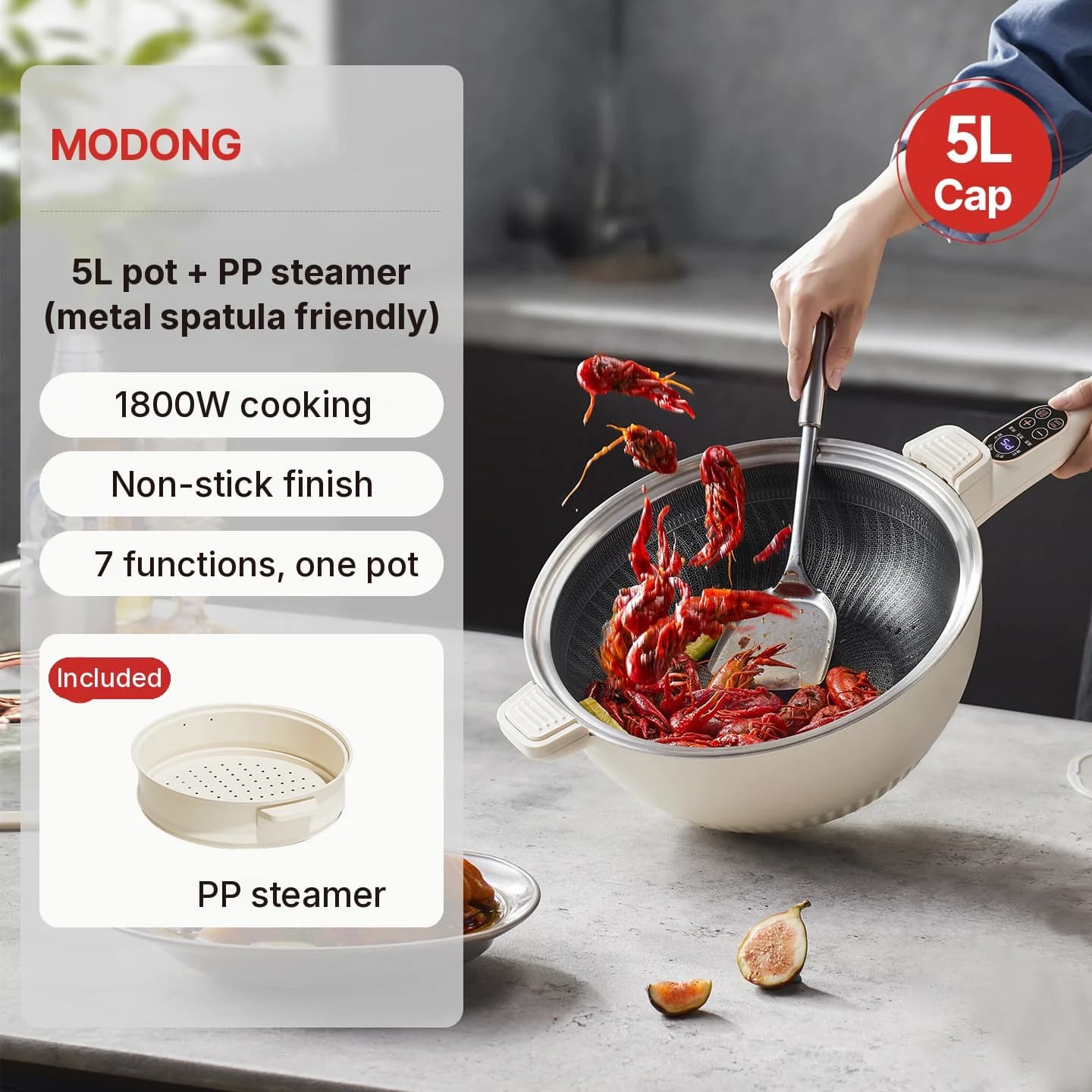 Elektrische multifunctionele hotpot met stoommand 5L 220V