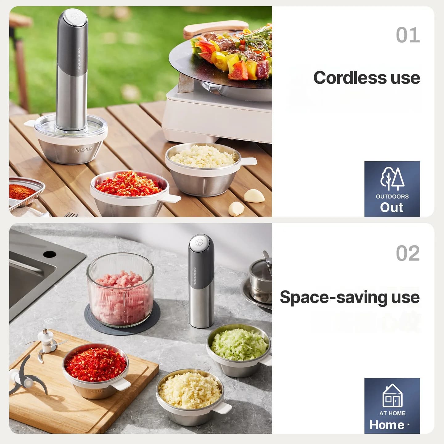 Draagbare elektrische food chopper met glazen kom