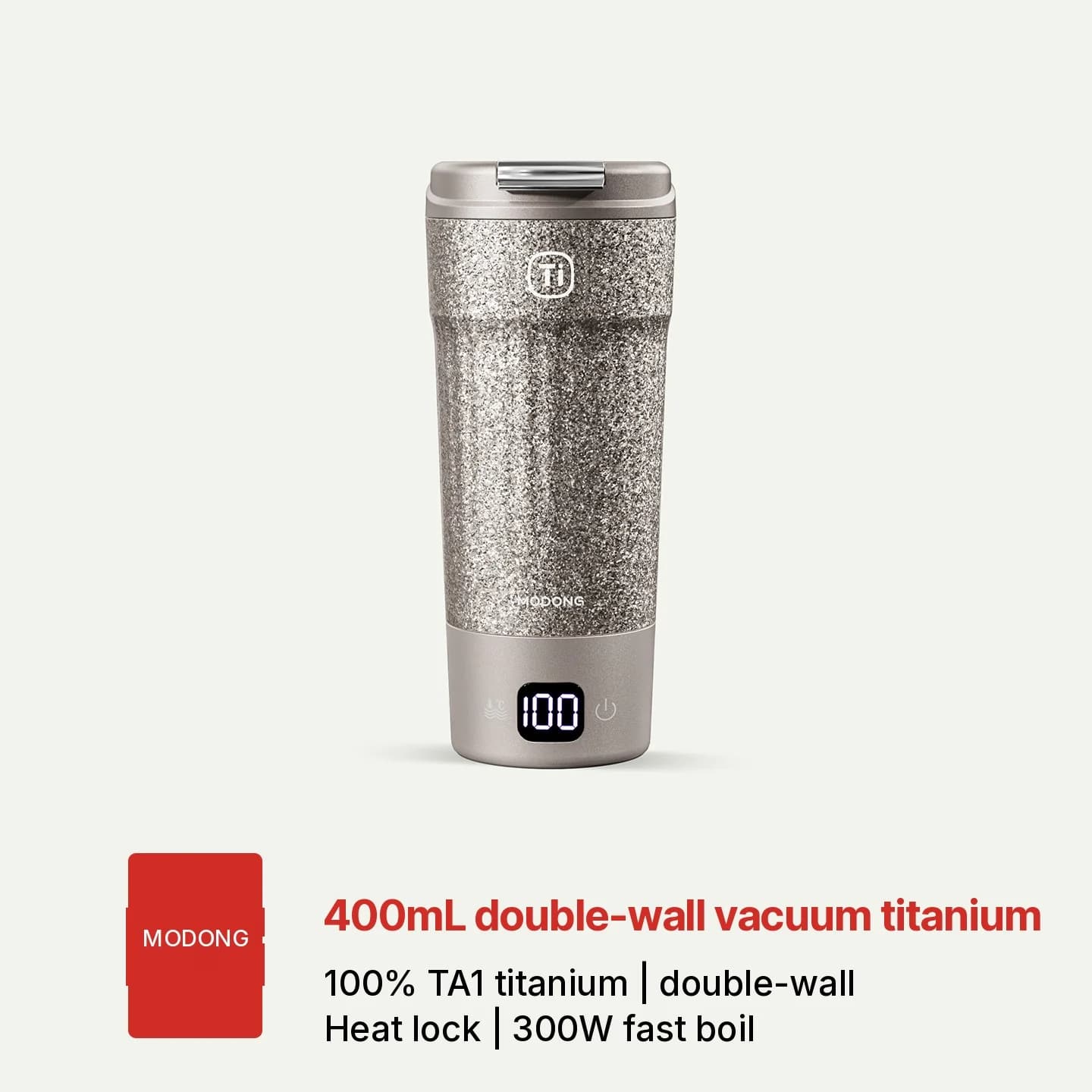 Titanium elektrische reisbeker 400ml met temperatuurdisplay