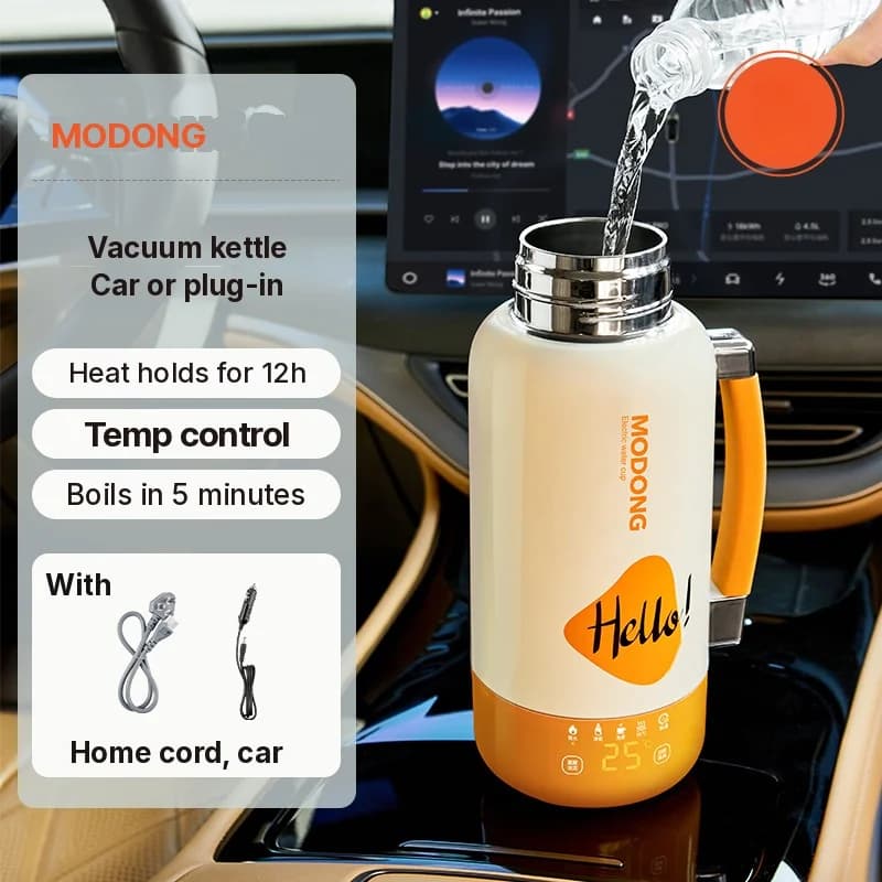 Draagbare elektrische verwarmingsbeker voor auto en stopcontact, 1L, 316 roestvrij staal