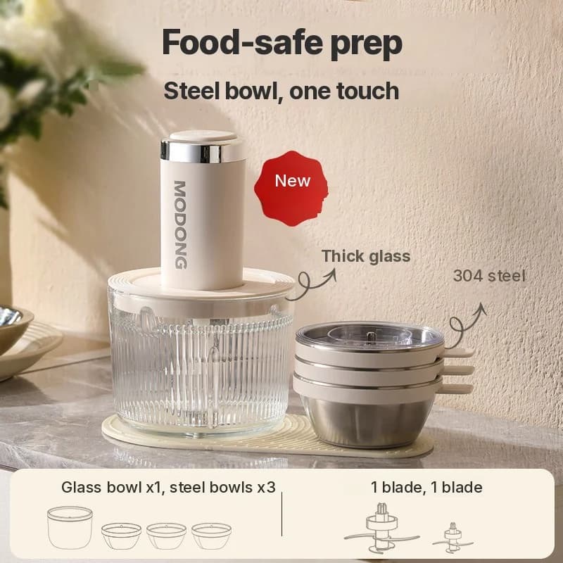 Elektrische Foodchopper met Glazen Kom, 4 Messen