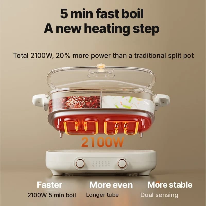 Elektrische hotpot 7L met verdeler of vier vakken, 220V, gesplitste pot