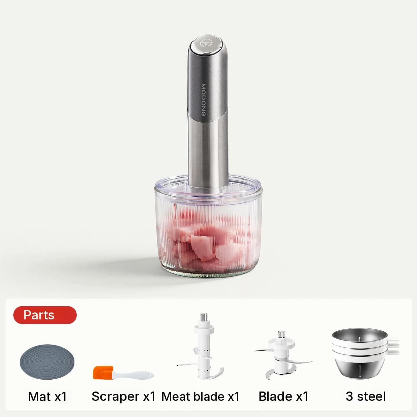 Draagbare elektrische food chopper met glazen kom