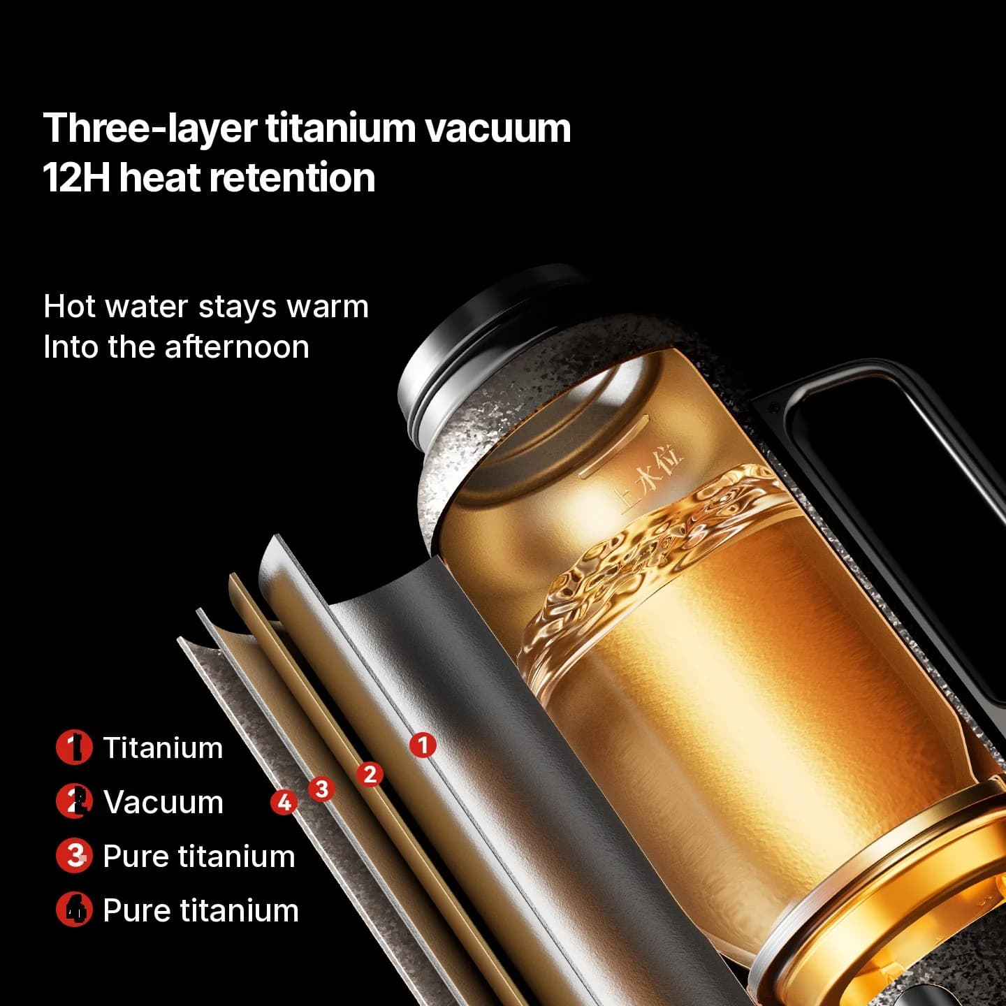 Pure titanium geïsoleerde reismok met magnetisch deksel