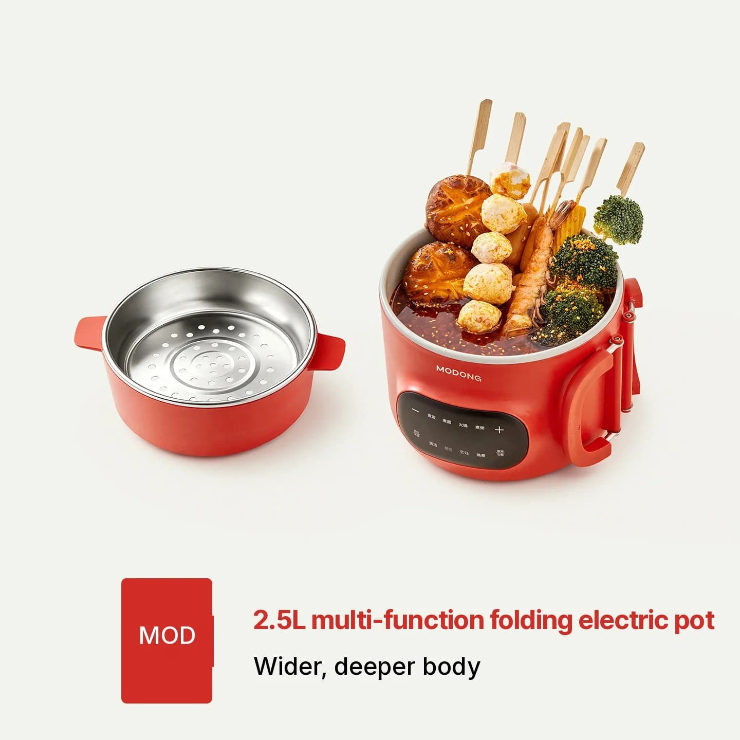 2.5L Elektrische Kookpot met Stomer en Keramische Binnenlaag