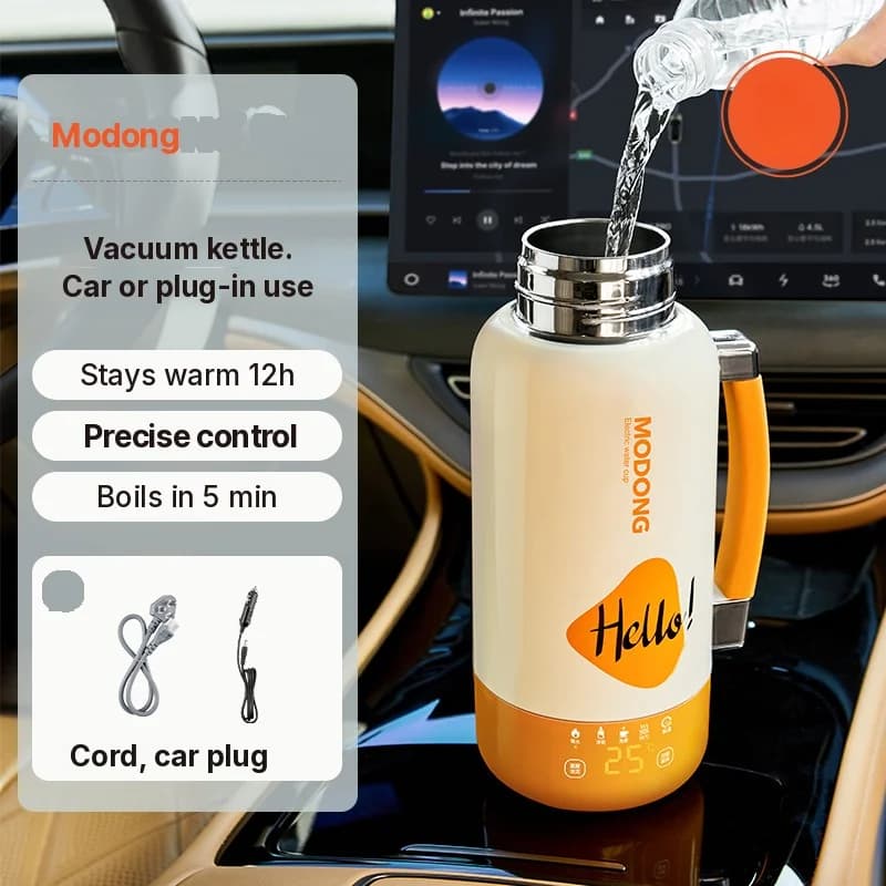 Draagbare elektrische verwarmingsketelbeker voor auto en stopcontact 1L 316 roestvrij staal
