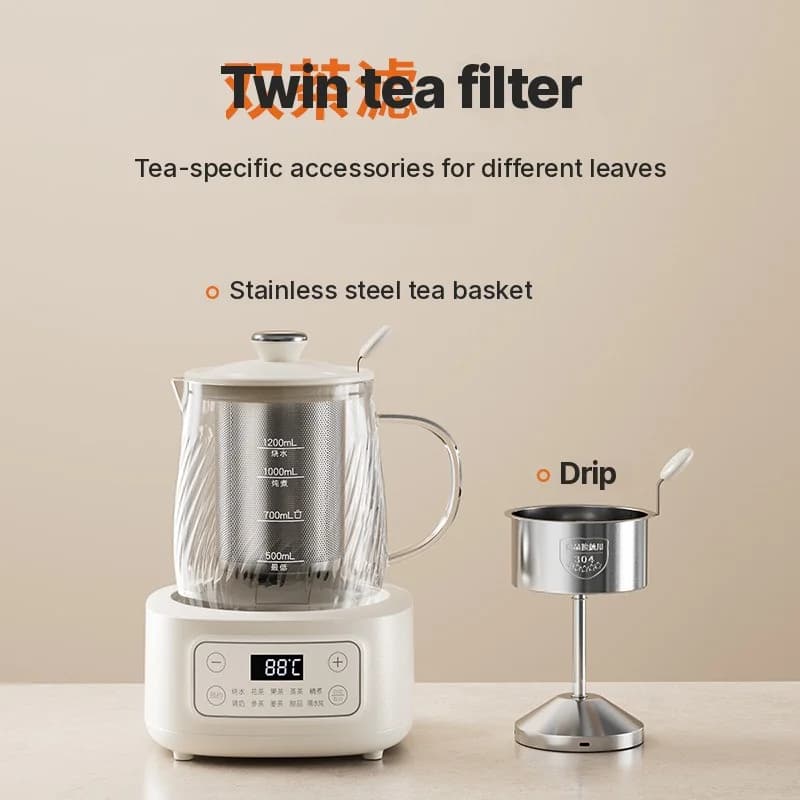 Glazen elektrische kookpot met temperatuurregeling 1.2L