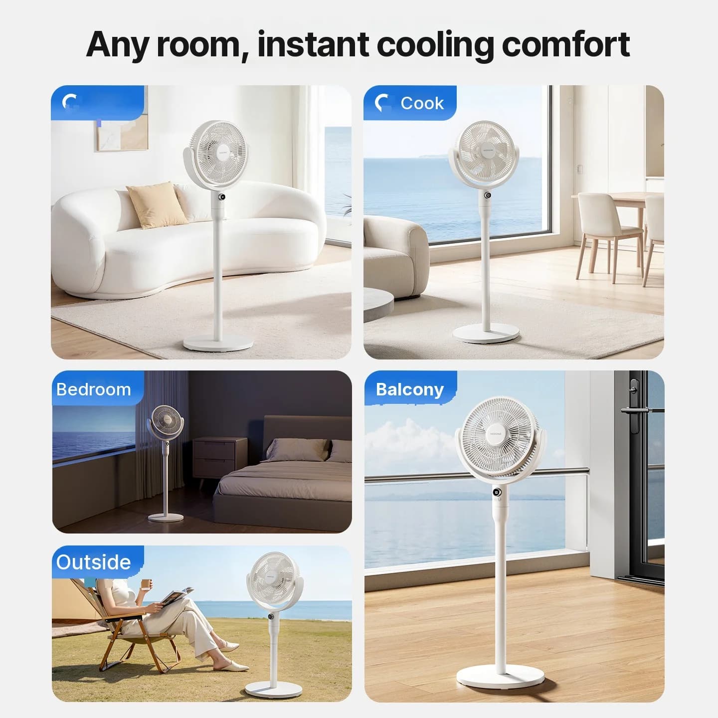 Tafelventilator voor luchtcirculatie met spraakbediening en oscillatie