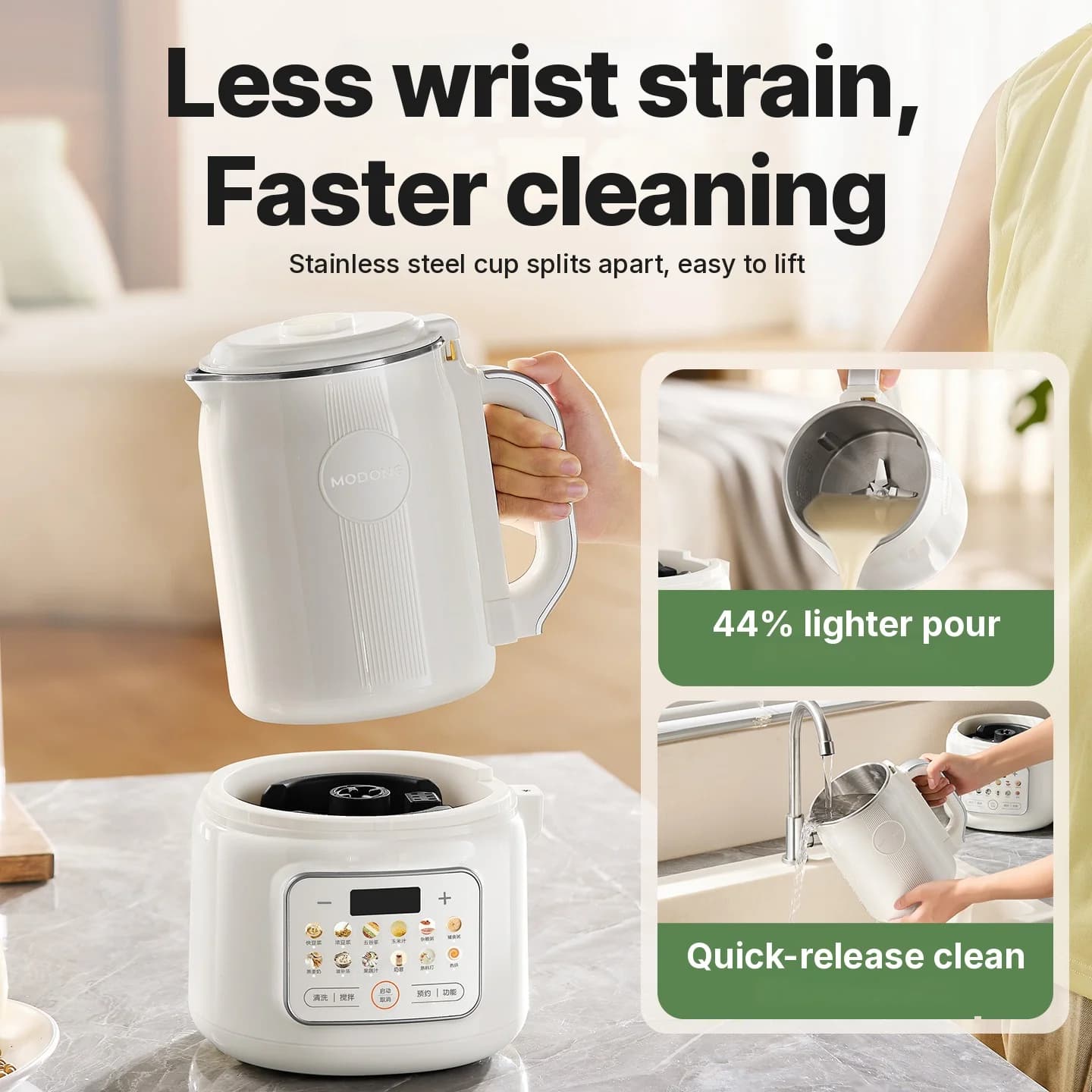 Automatische sojamelkmaker met stille blending en warmhoudfunctie