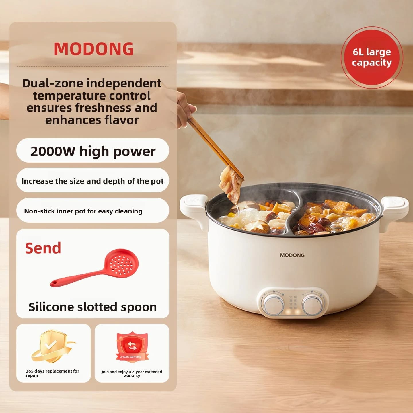 8L Elektrische Dual-Zone Hotpot met Verstelbare Temperatuur