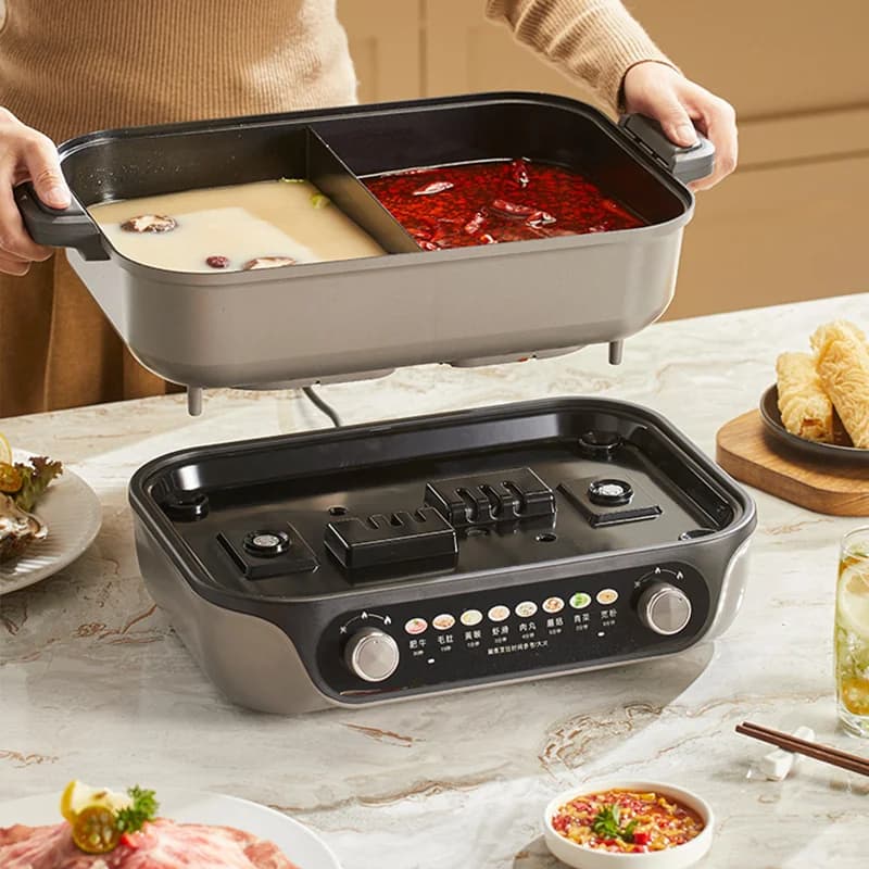Elektrische gesplitste hotpot, dubbele draaiknopbediening, 8L, zwart