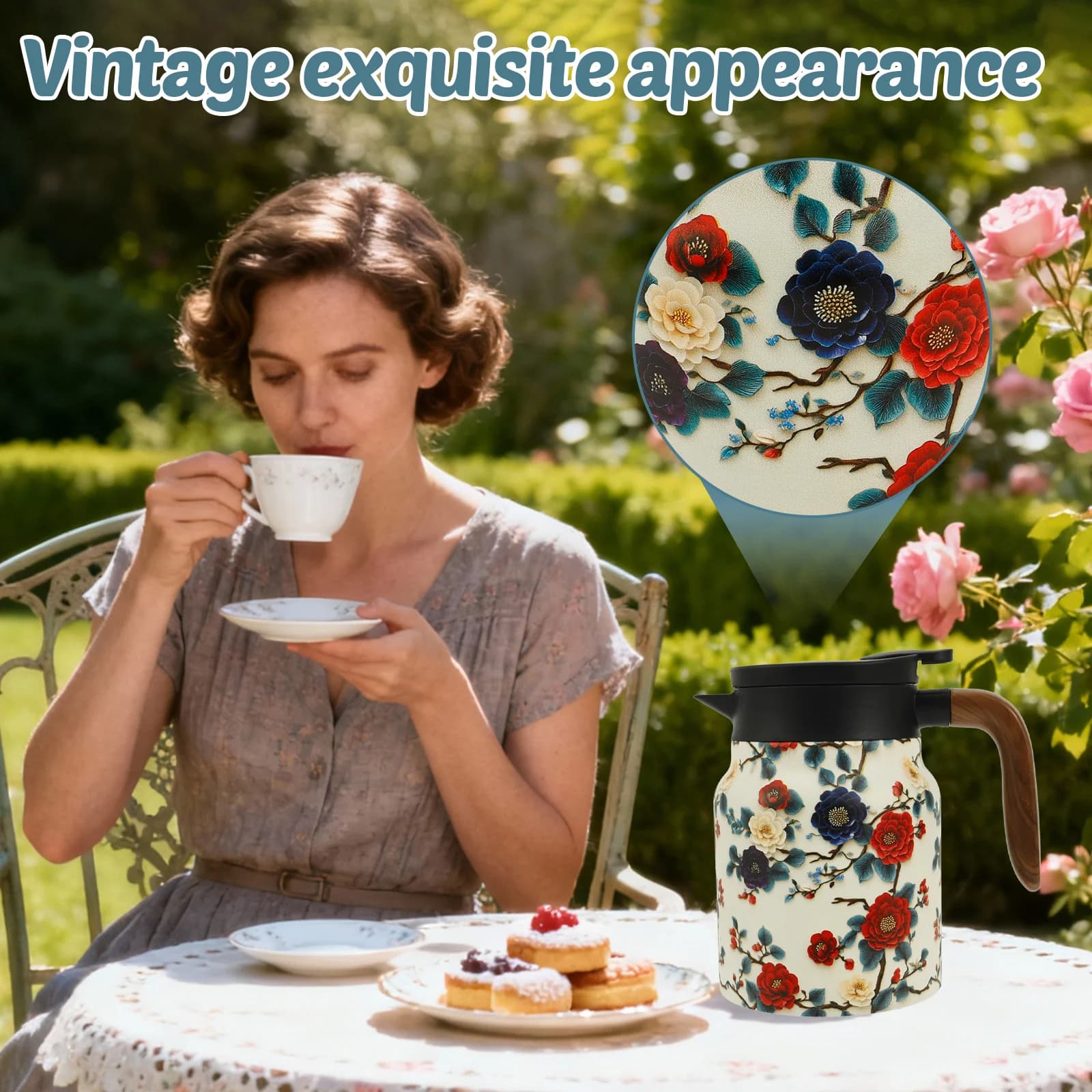 Vintage Bloemen Theeset Thermos